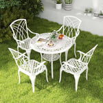 5 Pcs Salon de Jardin-Table Ronde avec Trou de Parasol de 5 cm&4 Chaises-en Fonte d'aluminium Style Vintage Blanc - Goplus