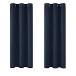 Deconovo Rideaux Occultants Isolant Thermique Anti Froid, Design Moderne à Oeillets, 107×138 CM, Bleu Marine, Rideaux pour Salon et Chambre, 2 Pièces