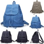 Women Canvas Backpack Drawstring School Bag Travel Rucksack Blue