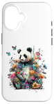 Coque pour iPhone 16 Panda mignon avec fleurs et papillons pour femmes, filles et enfants