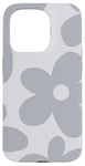 Coque pour iPhone 15 Pro Rétro Gris Dessin animé Fleurs Hippie Niveaux de gris