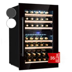 Wine Cooler Fridge Built-In Dual Zone Wine Bar Chiller Glass Door 35 Bottles
