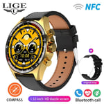 Lige-Montre Intelligente De Fitness Pour Homme,Extérieur,Positionnement Boussole,Contrôle D'accès Ndavid,Étanche Ip68,Montre Intelligente De Santé,400mah, - Type Leather Gold