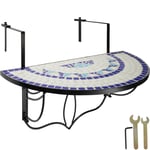 Table de balcon mosaïque pliante Rabattable Table suspendue Murale Bleu-Blanc