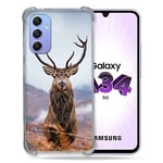 Cokitec Coque Renforcée en Verre Trempé pour Samsung Galaxy A34 5G Chasse Chevreuil Montagne