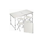 Table de catering pliante avec 4 chaises - ensemble de meubles de camping de couleur crème.