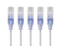 Monoprice SlimRun Lot de 5 câbles de raccordement Ethernet Cat6A – 1,5 m – Cordon réseau Internet – RJ45, 550 MHz, UTP, fil de cuivre nu pur, 10 G, 30 AWG, lot de 5