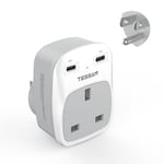 UK to US Plug Adaptor, TESSAN USA Travel Adapter with 2 USB C, 3 in 1 UK to USA Plug Adapter, Type B Plug Adapter for USA, Canada, Thailand, Mexico