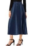 Allegra K Women's Elastic Waist Party Metallic Shiny Accordion Pleated Midi Skirt, Dark Blue, Medium