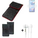 Cover for Oppo A16s dark gray red edges Sleeve + earphones