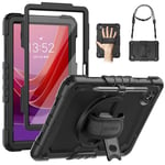 SEYMAC Coque pour Lenovo Tab M11 2024 (TB-330FU/TB-331FC), Coque Antichoc pour Lenovo Tab M11 avec Protecteur d'écran, Support Rotatif à 360° et Dragonne, Bandoulière, Porte-Stylo, Noir