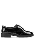 Clarks Youth Loxham Brogue Patent Leather School Shoe, Black, Size 4 Older