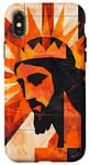 Coque pour iPhone X/XS Orange Abstrait Géométrique Jésus Est Roi Art