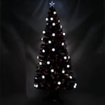 WeRChristmas 7 ft Black Pre-Lit Multi-Colour Fibre Optic Christmas Tree with 44 LED White Stars Baubles and Topper