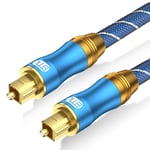 Cable Optique Câble Optique Audio Numérique Toslink Câble Fibre Optique Spdif pour Home Cinéma, Barre de Son, TV, PS4, Xbox (5.9Ft/1.8M, Cable Optique Tête Plaquée Or)