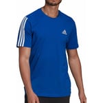 adidas Mens AeroReady 3 Stripe Top Running Short Sleeve Sports Training Tee Blue