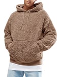 Runcati Mens Hoodie Fluffy Sherpa Hooded Jumper Fuzzy Plush Sweatshirt Teddy Fleece Kangaroo Pocket Winter Outwear, Brown, M