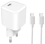 USB-C PD-lader med kabel, 1 m, 20 W, hvit