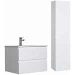 Mob-in - Ensemble meuble double vasque blanc 60cm + vasque + colonne