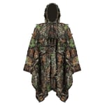 Kamouflage Regn Poncho 3D Löv Ghillie Poncho Huva Vattentät Camo Regnrock för Barn Vuxna Utomhus Camping Vandring