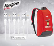 Energizer - Lot de 3 Câbles Lightning 1,2 m - Charge & synchonisation (2,4 A/480 Mbps) pour Smartphones Apple + Sac à Dos 10L