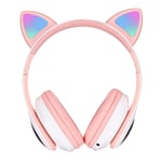 Over-Ear Gaming Bluetooth 5.0 Casque Glowing Cat Ear Headphones Pliable écouteur sans Fil avec Micro LED Lumières pour PC Phone,Rose