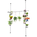 BAOYOUNI Support Pot de Plante Télescopique en Métal Etagere Fleurs Interieur Porte-pot Stand, Métal et Plastique, Réglable en Hauteur, pour Balcon, Salon, Chambre, Bureau, Café, Gris