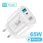 adaptateur de Charge 65W en nitrure de Gallium GaN QC3.0 PD3.0 pour MacBook Pro et ordinateur portable,chargeur universel pour iPhone 14 Huawei Samsung - Type EU Charger White