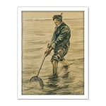 Artery8 Vincent Van Gogh Shells Fishing Man Drawing Artwork Framed Wall Art Print 18X24 Inch