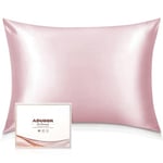 Adubor Silk Pillowcase for Hair and Skin with Hidden Zipper, Both Side 23 Momme Silk,900 Thread Count (50x75CM, Pink, 1pc)