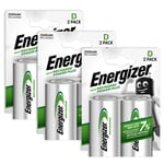 6 X Energizer Rechargeable Taille D Piles Recharge Puissance Nimh 2500mAh LR20