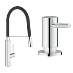 GROHE Mitigeur Evier Concetto 31491000 & Distributeur de savon encastrable, distributeur savon cuisine, distributeur savon liquide capacité de 500ml, installation et nettoyage facile, chromé