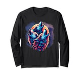 3 Wolf Howling At The Moon Wolves Howling Moon Wildlife Long Sleeve T-Shirt