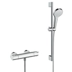 Hansgrohe Set de douche Croma Select S 110 1jet / Unica'Crometta 0,65m + Mitigeur thermostatique de Douche, Chrome (13211000-Crometta3)