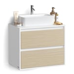 VASAGLE Meuble sous-Lavabo Suspendu pour Salle de Bain, Meuble sous Vasque Mural, 2 Tiroirs, 40 x 60 x 50 cm, Blanc Nuage et Beige Naturel BBK501K01