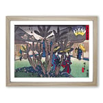 Inside The Tea House By Utagawa Hiroshige Asian Japanese Framed Wall Art Print, Ready to Hang Picture for Living Room Bedroom Home Office Décor, Oak A4 (34 x 25 cm)