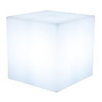 8 seasons design | Cube décoratif lumineux (E27, 43 cm, pour l'intérieur et l'extérieur, résistant aux UV, à la pluie et au gel, lampe de jardin, cubes lumineux, tabouret cube, décoration de jardin, fête de jardin) blanc