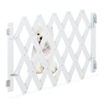 Relaxdays Barrière de sécurité pour Chiens, Jusqu’à 108,5 cm, 47,5-60 cm de Haut, Bambou, escaliers & Porte, Blanc