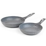 Salter COMBO-6442 Frying Pan Set – 2 Piece Non-Stick Induction Suitable Kitchen Pans, Heavy Duty Forged Aluminium Cookware, Egg, Omelette, Pancake Cooking Skillets, Fry & Sauté, Marblestone, 20/24 cm