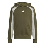 adidas Mixte Enfant Seasonal Essentials Colorblock Fleece Hoodie, Olive strata/Wonder Silver/White, 9-10 Years