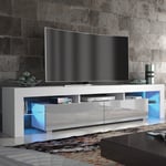 NEW Modern HOME 200cm TV Unit Cabinet Stand Gloss Doors LED 65 inch grey-white