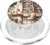 Bibliothèque esthétique vintage aquarelle, étagère à livres PopSockets PopGrip pour MagSafe