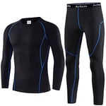 Acfoda Ski Thermiques sous-Vêtement Homme Hiver Thermique Ensemble sous-Vetement Respirant Fonctionnel Thermal Underwear Chaud Base Layer Manches Longue Pantalon Noir L