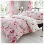 Gaveno Cavailia - Parure de lit de Luxe avec Housse de Couette et taie d'oreiller en Polyester-Coton - Motif Fleurs et Oiseaux - Rose - 2 Places (200 x 200cm)