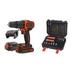 BLACK+DECKER 18 V Cordless 2-Gear Combi Drill with Kitbox and 2X 1.5 Ah Lithium Ion Batteries & Black + Decker A7188 Drill and Screwdriver Bit Set 50-Piece