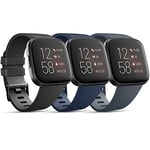 Pack 3 Straps Compatible with Fitbit Versa 2 Staps/Fitbit Versa Lite Strap/Fitbit Versa Strap for Women Men, Silicone Sport Classic Replacement Compatible with Fitbit Versa 2 (L, Black/Slate/Blue)