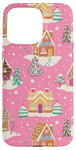 iPhone 15 Pro Max Preppy Pink Christmas Gingerbread House and Xmas Tree Winter Case