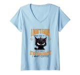 Womens Funny Cat Grumpy Coffee Lover Sarcastic I Want Coffee V-Neck T-Shirt