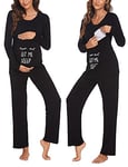 Ekouaer Pyjama d'allaitement pour Femme pour hôpital Manches Longues Modal de Grossesse Ensemble Pyjama 2 pièces Nero L