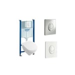 Pack wc suspendu sans bride villeroy et boch O.novo + abattant + plaque blanche + bâti Grohe